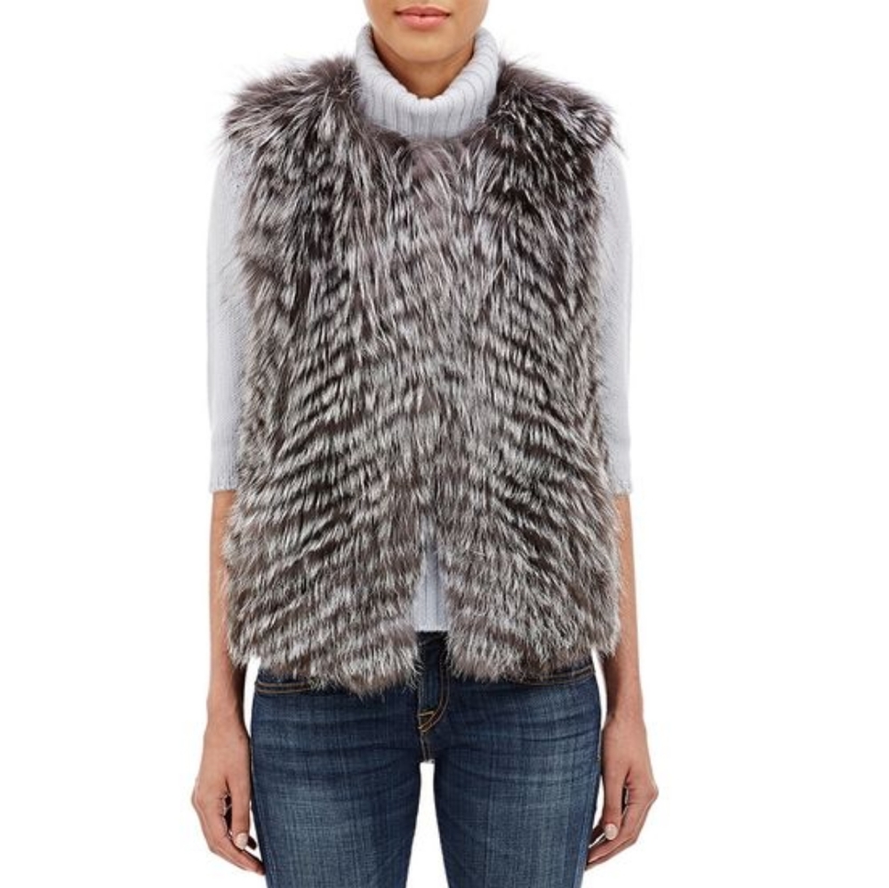 Barneys New York Genuine Silver Fox Vest